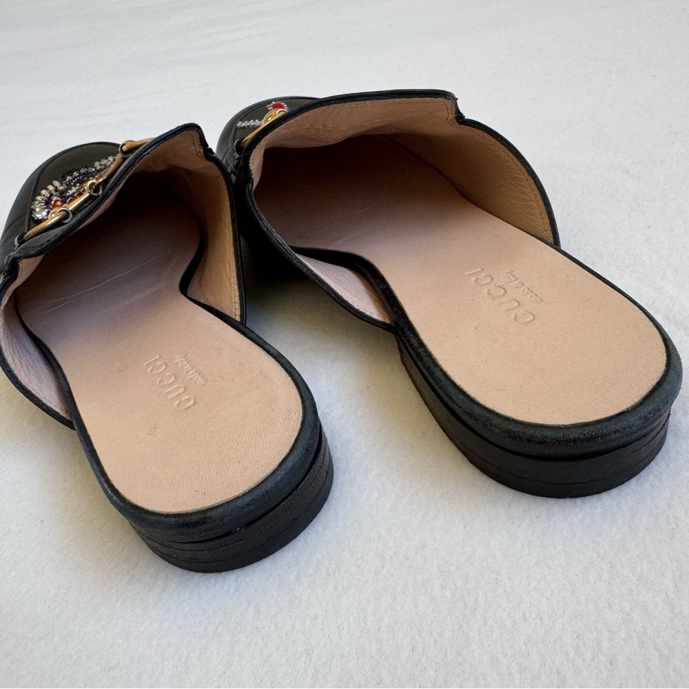 GUCCI Calfskin Crystal Tiger Embroidered Princetown Slippers - Picture 3 of 10